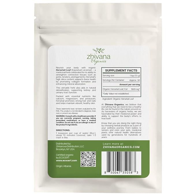 Organic Horsetail (4 oz.) (Equisetum arvense) ā Loose Dried Herb ā Edible Grade for Tea, Infusions & Herbal Blends