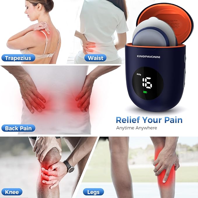 KingPavonini Wireless TENS Unit, Muscle Stimulator for Pain Relief, Portable Rechargable TENS EMS Machine, LED Screen, Remote, Dual Channel 6 Modes 16 Intensity Massager, Charging Case (4 Pads)