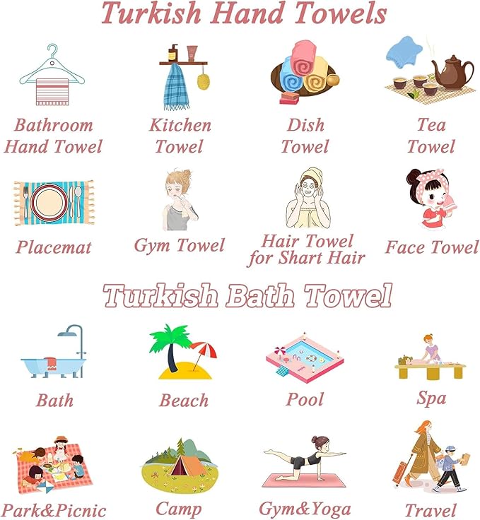 HAVLULAND Turkish Beach Towels Oversized -100% Turkish Cotton Super Soft Lightweight - Absorbent and Quick Drying Bath Towel - Sand Free Beach Towel - Turkish Towels for Adults (Red, 6 Pack)