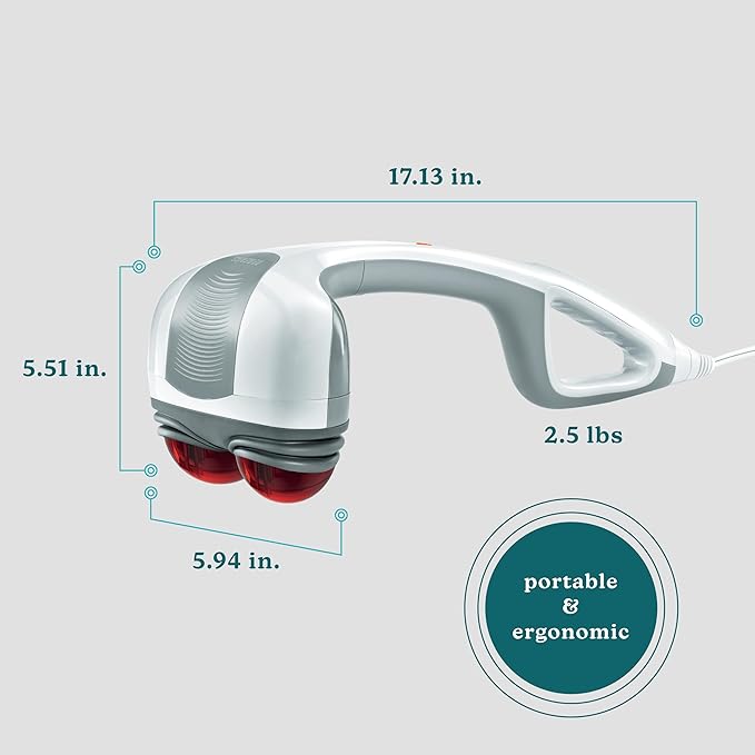 Homedics Back Massager - Heated Automatic Percussion Back, Body and Neck Massager with Dual Pivoting Heads, Interchangeable Nodes, for Shoulders, Legs and Feet, White