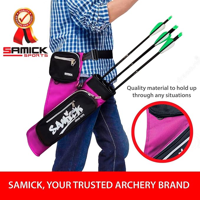 Archery Arrow Quiver - Adjustable Waist Hanged Quiver with 3 Removable Tubes & Pockets for Archery Arrows Case & Equipment - Ideal for Hunting & Target Practice - Right Handed Only