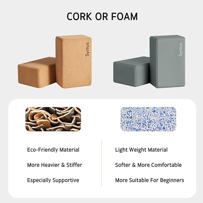 Syntus Yoga Block and Yoga Strap Set, 2 Soft Non-Slip Yoga Blocks 9×6×4 inches, 8FT Metal D-Ring Strap for Yoga, General Fitness, Pilates, Stretching and Toning