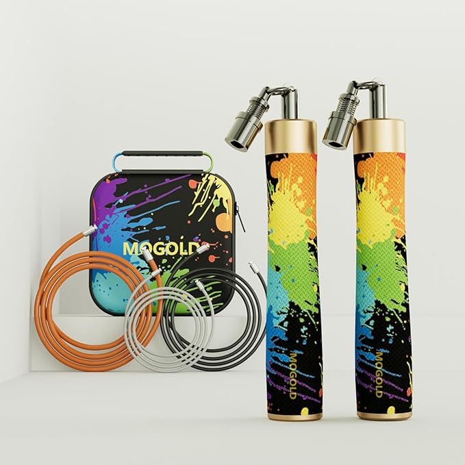 Weighted Jump Rope for Men Women -Interchangeable 1/5lb 1/4lb 1/2lb Heavy jump ropes - 360 Degree Spin - Length Adjustable,Ergonomics Leather Grip Skipping Rope for Fitness Weight Loss & More