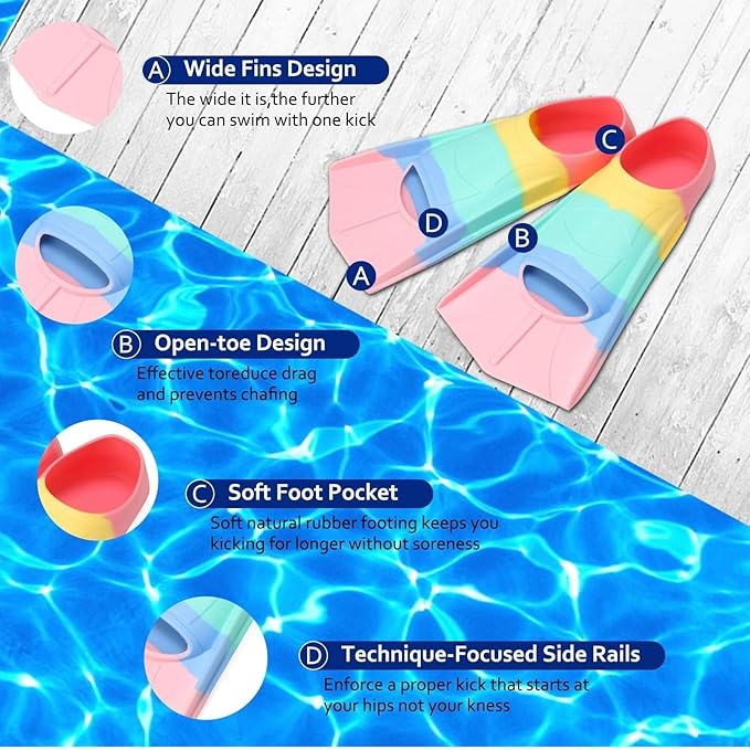 Kids Swim Fins,Short Kids Fins Youth Swimming Flippers for Lap Swimming Training for Children Girls Boys Beginners