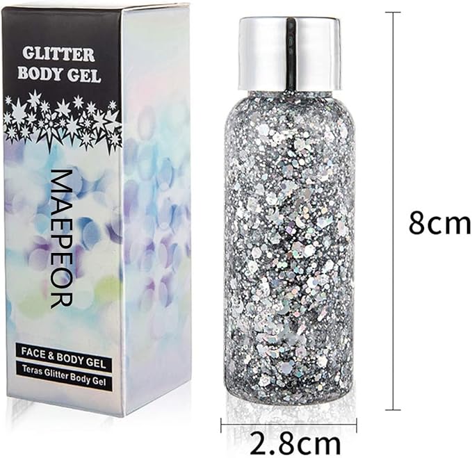 MAEPEOR Chunky Face Body Glitter Gel 19 Colors Mermaid Sequins Holographic Body Glitter Gel Long-Lasting Festival Makeup Glitter Paint for Face Body Hair Nails (30g, 06 Purple)