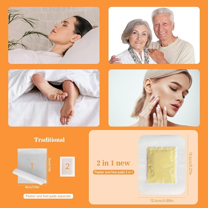 2 in 1 Ginger Foot Pads, 40Pads Tear and Use, Premium Natural Ingredients Ginger Powder, Bamboo Vinegar FootPads with ''Stay in Place'' Adhesive Pads Sheet (40 Pads)