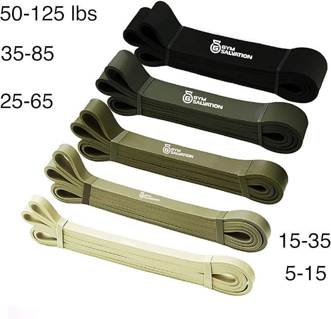 Gym Salvation Resistance Bands Set, 5 Exercise Bands, Black and Military Green Shades