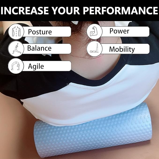 EVA Massage Roller, Recovery Foam Roller, Medium Density Light Blue Trigger Point Massage Roller for Deep Tissue Excercise, Physical Therapy, Muscle Restoration, 12" X 4" Round