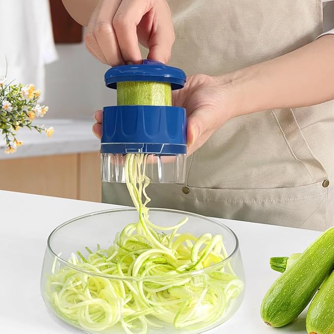 3 in 1 Vegetable Spiralizer Slicer, Adjustable Zucchini Carrot Noodle Maker, Cucumber Spiral Cutter, Easy to Use Kitchen Tool(Blue)