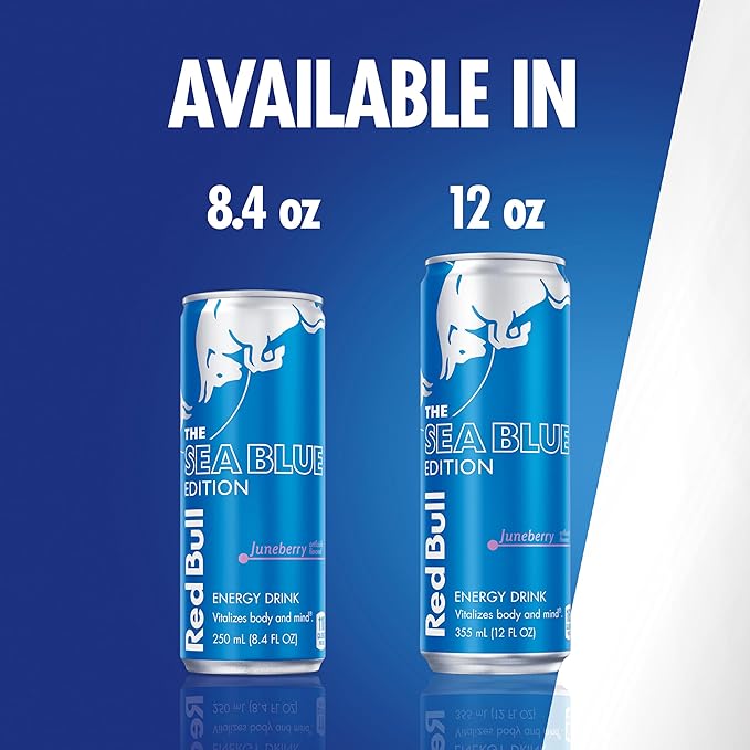 Red Bull Sea Blue Edition Energy Drink, Juneberry, with 114mg Caffeine plus Taurine & B Vitamins, 12 Fl Oz, Pack of 24 Cans
