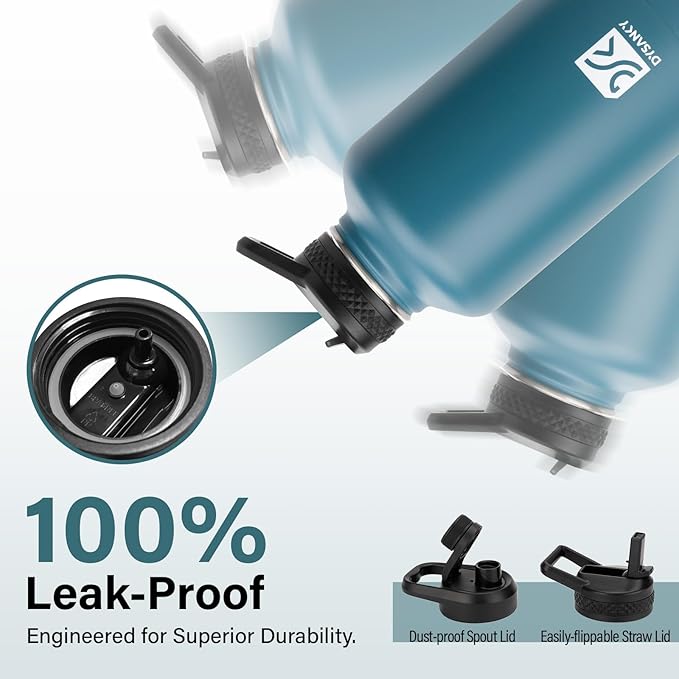 Insulated Water Bottle | Thickened Stainless Steel Vacuum Metal | Portable Sports Half Gallon Large Water Jug for Gym and Hiking with Straw, Carrier Bag, Handle Strap | BPA-Free 64 oz