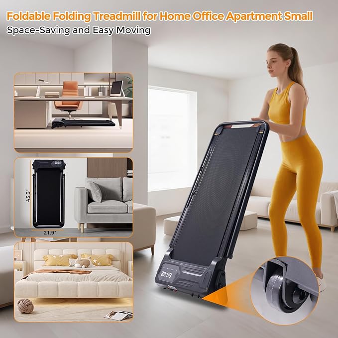 Walking Pad Treadmill with Handle Bar & Adjustable Incline, 0.6-7.6MPH Portable Small Treadmills for Home Small Spaces, 350LBS Compact Under The Desk Treadmill with Handles, 3.5HP Electric Treadmills
