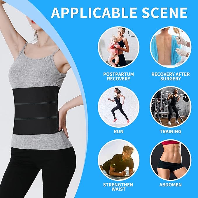 S Abdominal Binder Post Surgery - Elastic Waist Band for Stomach Support & Compression, Bariatric, Tummy Tuck | Latex-free, Breathable Belly Wrap Hernia Belt - (45" - 60") 3 PANEL - 9" BLACK