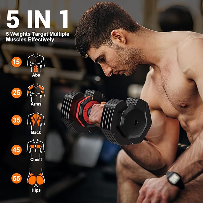 Adjustable Dumbbells Set of 2, 1 Hand Adjustable Weights Dumbbells Set, 5 in 1/10 in 1 Free Dumbbell with Anti-Slip Texture Handle, 25/55/80lb Pair Weight Set For Home Gym Suit both Men and Women