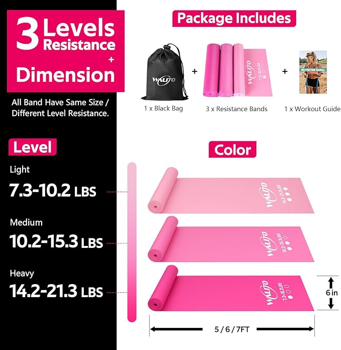WALITO Resistance Bands for Working Out, Exercise Bands for Women and Men, Workout Bands for Physical Therapy, Stretch, Recovery, Pilates, Rehab, Strength Training and Home Gym