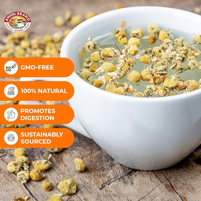 Angel Brand Dried Chamomile Flowers – 0.25 oz Pouch Pack of 3 – Premium Chamomile Flowers for Tea and Herbal Infusions.