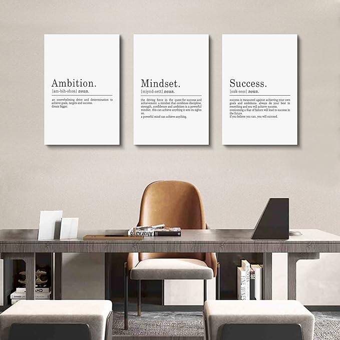 Inspirational Canvas Painting Wall Art -EPHANY ART - Mindset Quotes Prints, Ambition Letters Poster, Motivational Wall Art, Success Framed Entrepreneur Poster, Positive Quotes Wall Poster for Home Office Workplace (L-3pcs,12x16inchx3pcs)