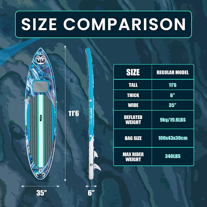 TRUISLAND Inflatable Paddle Board, Stand Up Paddle Board with Backpack, Non-Slip Thickened Deckpad, Waterproof Phone Case, Leash, Paddle, Hand Pump