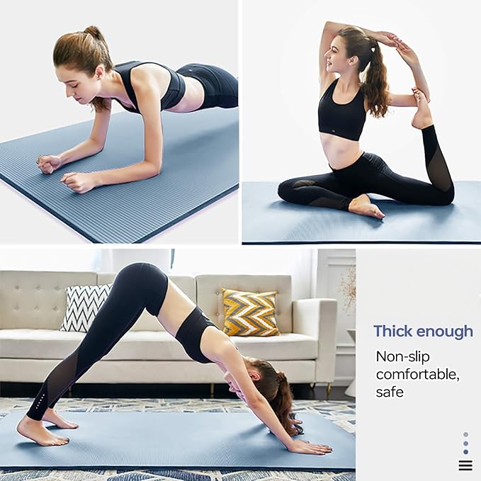 Thick Yoga Mat Non Slip, Large Size 72" L x 32" W x 0.6" TH, Premium Exercise & Fitness Mat with Carrying Strap and Bag, Workout Mats for Home