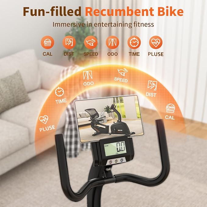 JEEKEE Recumbent Exercise Bike for Seniors,Stationary Bikes for Home, 300LB Capacity & 16 Levels Magnetic Resistance, Heart Rate Handle