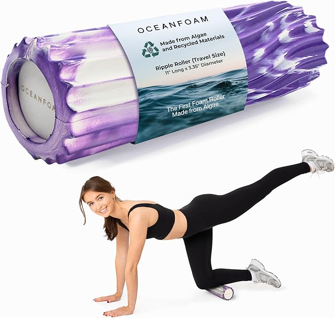 Oceanfoam Tidal Roller - Purple Marbled - Muscle Massage Foam Roller for Back Pain & Stretching - Firm and Ergonomic Wide Wave Textured - Yoga, Athletics, & Wellness - Full Size, 20" x 5"