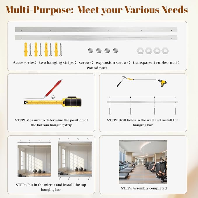 Home Gym Mirror - 2 PCS 28×55 inches, Large Frameless Wall Mounted Full Length Body Mirror for Dancing Studio, Exercise, Fineness, Yoga, Tempered Glass