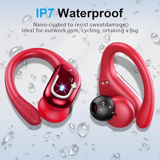 Wireless Earbuds Sport Bluetooth Headphones 5.4, 2025 Bluetooth Earbuds 75Hrs Stereo, 4 HD Mic, Over-Ear Buds with Earhooks ENC Noise Canceling Earphones, IP7 Waterproof Headset for Workout/Running