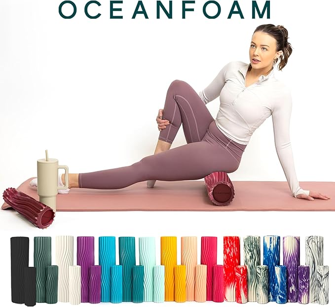 Oceanfoam Tidal Roller - Maroon, Blush & Hot Pink Marbled - Muscle Massage Foam Roller for Back Pain & Stretching - Firm & Ergonomic Wide Wave Textured - Yoga & Athletics - Full Size, 20" x 5"