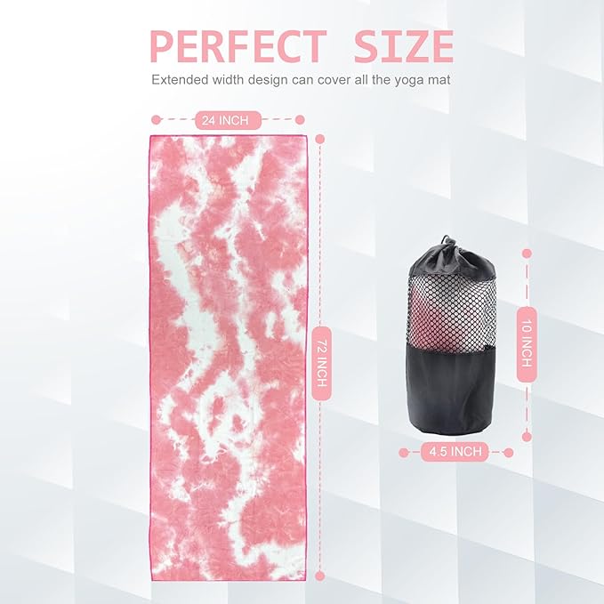 Eunzel Yoga Towel,Hot Yoga Mat Towel with Grip Dots Sweat Absorbent Non-Slip for Hot Yoga, Pilates and Workout 24" x72", Red & White