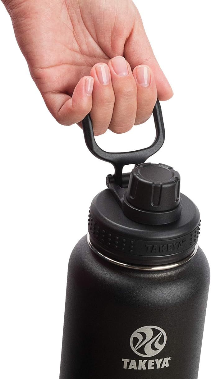Takeya Actives Water Bottle with Spout Lid - Bottle with Double Stainless Steel Insulation - Dishwasher Safe & BPA-Free - Bottle with Spout Lid & Removable Bumper - 40 oz, Onyx