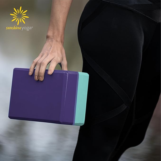 Sunshine Yoga 4" Striped Yoga Block, 10 Pack Bulk EVA Foam Yoga Blocks, Firm and Supportive Yoga Brick, Balance Foam for Stretching, Pilates, and Workout, 4" x 6" x 9"