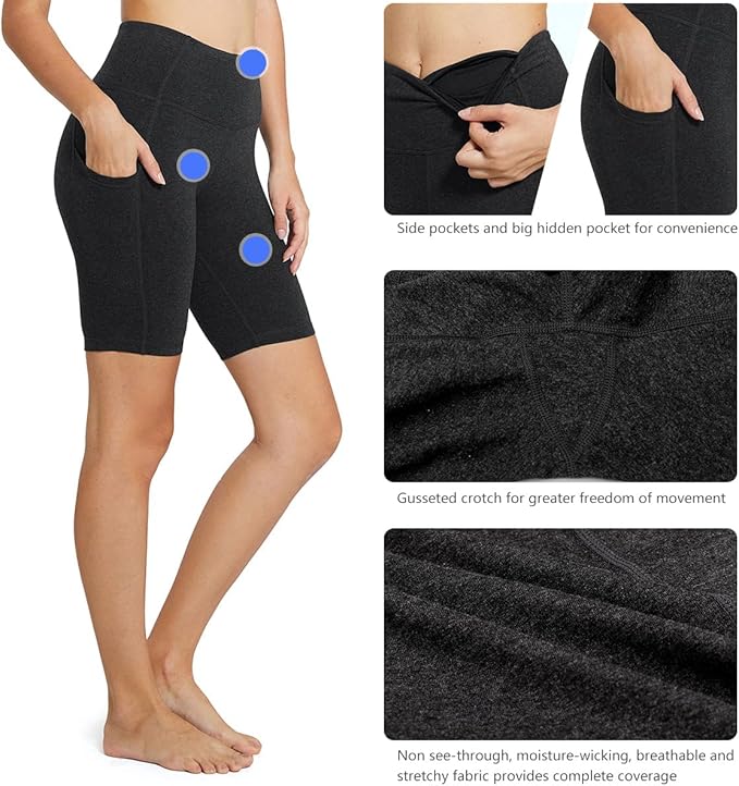 baleaf Women's 8"/ 5"/ 3" Biker Shorts High Waist Yoga Workout Gym Running Volleyball Spandex Shorts with Pockets