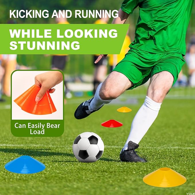 Ashsajkd(Set of 25/50/100 - Agility Soccer Cones with Carry Bag and for , Football Cones for TrainingFootball, Basketball, Coaching, Agility Cones for Indoor and Outdoor Games