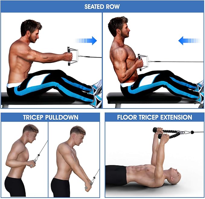 Yes4All Tricep Press Down Cable Machine Attachment Set, LAT Pulldown Attachment, Cable Machine Accessories for Home Gym