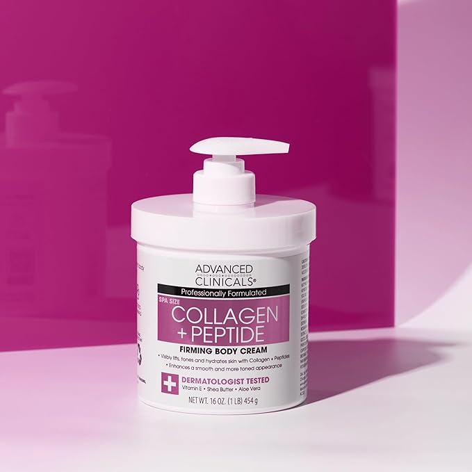 Advanced Clinicals Collagen Peptides Body Lotion & Face Moisturizer | Peptide Infused Collagen Lotion For Women & Men Helps Improve Look Of Crepe Skin, Wrinkles, & Uneven Dry Skin Texture, 2-Pack