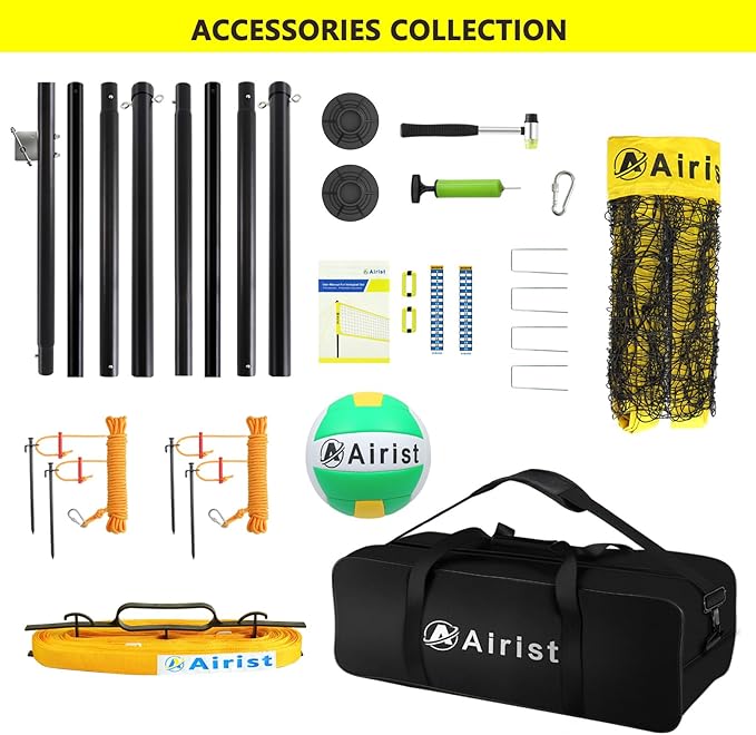 Heavy Duty Volleyball Net Outdoor with Steel Anti-Sag System, Adjustable Aluminum Poles, Professional Volleyball Nets Set for Backyard and Beach, Volleyball and Carrying Bag