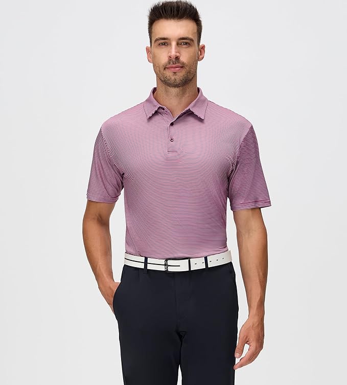 Esabel.C Jacquard Golf Shirts for Men Moisture Wicking Short Sleeve Performance Dry Fit Active Mens Polo Shirts