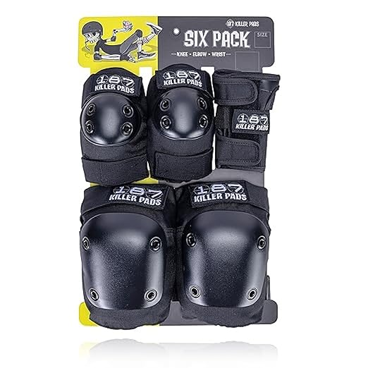 187 Killer Pads Six Pack Pad Set, Elbow Pads, Knee Pads, and Wrist Guards - Ideal for Skateboarding, Roller Skating, and Inline Skating