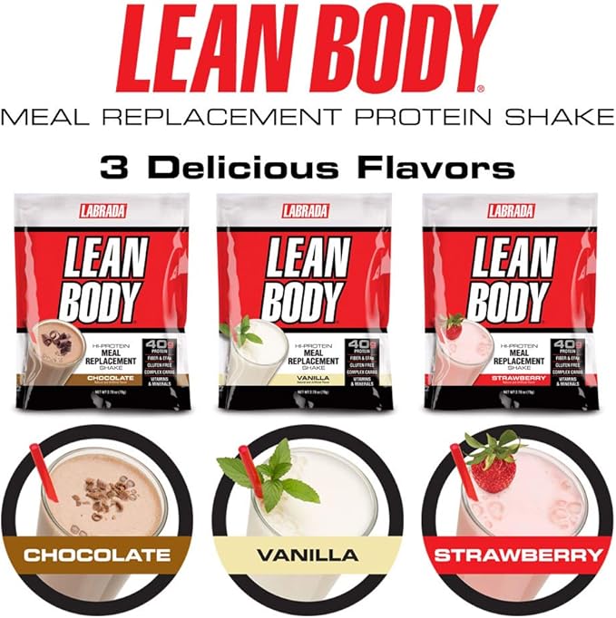 Labrada Lean Body MRP All-In-One Strawberry Meal Replacement Shake, 40g Protein, Whey Blend, 8g Healthy Fats EFA's & Fiber, 22 Vitamins and Minerals , No artificial color, Gluten Free, (20 Packets)