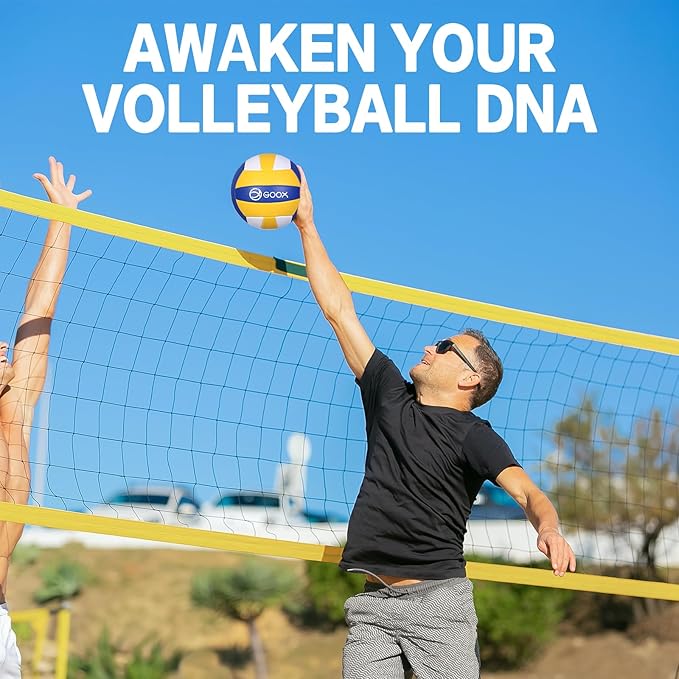 GOOX 4 Square Volleyball Net Game Set, 14 FT 4-Way Volleyball Net for Backyard Beach Lawn, Portable Four Square Volleyball Net for Adults & Youths with Vollyball, Pump, Carry Bag