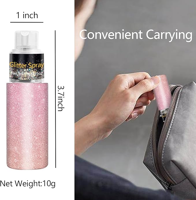 Hair and Body Glitter Spray, Holographic Glitter Highlighter Powder, Face Body Clothes Shiny Glitter, Loose Shimmer Hairspray Festival Rave Prom Accessories, 10g (03# Pink)