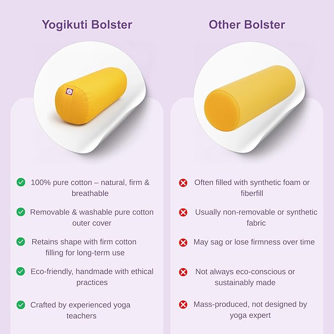 Yogikuti Iyengar Yoga Bolster for Restorative Yoga and Meditation – Lightweight Cotton Support Pillow with Handle for Easy Carry, Versatile for Pose Modification, Balance, Back Relief, and Relaxation