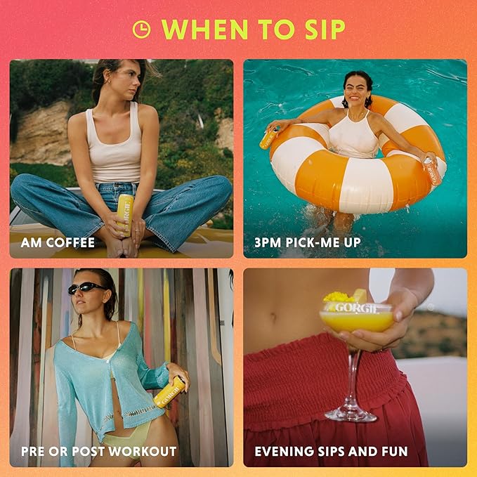 GORGIE Sugar Free Natural Energy Drinks, Sparkling Mango Tango (12 Pack) - Healthy Energy Drinks - Natural Coffee Replacement with Green Tea Caffeine and Biotin - 150mg Caffeine, Vegan, & Low Calorie