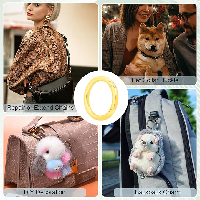 10 Pack 1-1/4" Trigger Spring O Rings, Metal Round Carabiner Clip Snap Hook, Spring Keyring Buckles for Replacement Purse Strap, Paracord Lanyard Clips, Keychain Rings Hardware DIY Crafts Making