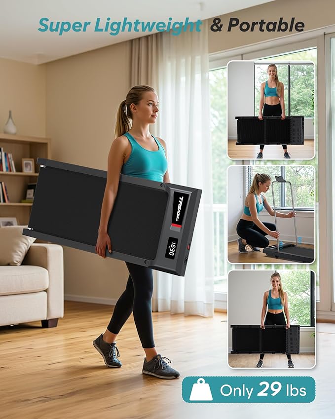 WELLFIT Auto Incline Folding Treadmill - 10% Incline Desk Walking Pad Treadmill with Handlebar, 400 lbs Heavy-Duty Capacity, Space-Saving Quiet Under-Desk Design for Home Office, Seniors & Fitness