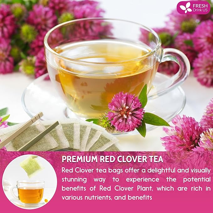 FreshDrinkUS, Premium Red Clover Herbal Teaβ 75 Tea Bags β Pure β Naturally Smooth & Mild Flavor β Premium Quality, Eco-Conscious Packaging. Caffeine-Free. Gluten Free. Vegan