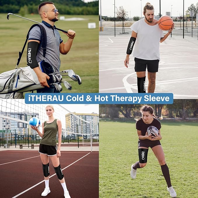 iTHERAU Knee Ice Pack Wrap, Reusable Gel Cold Pack with Cold/Hot Therapy, Cold Compression Sleeve for Elbow, Knee, Calf & Ankle for Pain Relief, Swelling, Surgery, Sports Injuries -Black, L