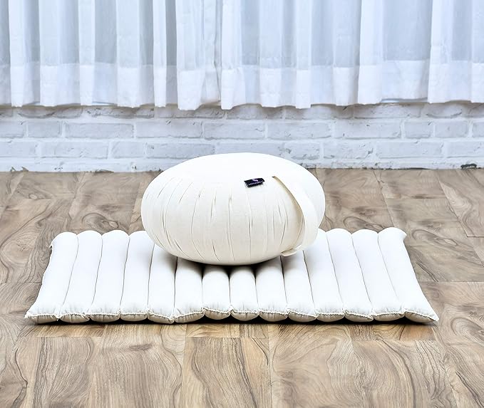 Leewadee Meditation Cushion Set – 1 Round Zafu Meditation Pillow and 1 Square Roll-Up Zabuton Meditation Mat, Pillows Bundle Filled with Kapok
