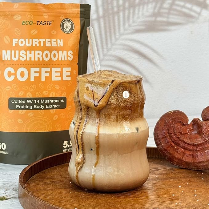 Mushrooms Coffee 14 in 1-60 Servings, Arabica Coffee with Lion's Mane, Reishi, Maitake, Turkey Tail, Chaga Fruiting Body Extract, 30% Beta-Glucan for Focus & Gut Health Support, 5.9oz