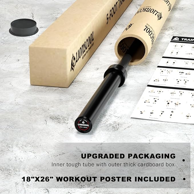LIONSCOOL Premium 4ft/4.9ft/6ft Barbell for Strength Training and Olympic Weightlifting, 2 Inch Bar for Squats, Curls, Deadlifts, Presses, Hip Thrusts, 350lbs/500lbs/700lbs Weight Capacity